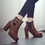 American retro thick heel belt buckle boots - Image 4