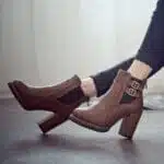 American retro thick heel belt buckle boots - Image 2