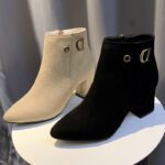 Pointed suede thick heel short boots - Image 4