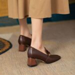 Retro soft leather high heels for women - Image 4