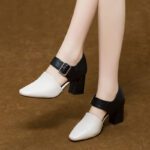 Soft leather shoes thick heel sandal