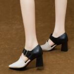 Soft leather shoes thick heel sandal - Image 2