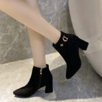 Pointed suede thick heel short boots - Image 3