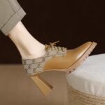 Retro leather waterproof platform high heels for women - Image 2