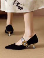 Matte genuine leather stiletto mid-heel shoes for women - Image 4