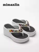 Super high heel rhinestone flip-flops for women - Image 3