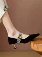 Matte genuine leather stiletto mid-heel shoes for women