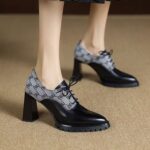 Retro leather waterproof platform high heels for women - Image 3
