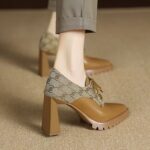 Retro leather waterproof platform high heels for women - Image 4