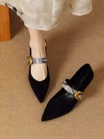 Matte genuine leather stiletto mid-heel shoes for women - Image 2