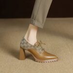 Retro leather waterproof platform high heels for women - Image 5