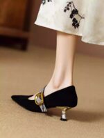 Matte genuine leather stiletto mid-heel shoes for women - Image 3