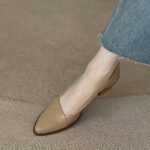Soft French shallow mouth medium heels apricot women's heels - Image 4