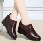 Wedge heel leather shoes for women