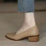 Soft French shallow mouth medium heels apricot women's heels