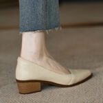 Soft French shallow mouth medium heels apricot women's heels - Image 2