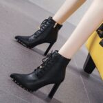 Riveted black high-heeled ankle boots for women - Image 2
