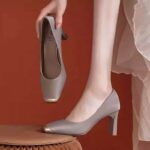 Splicing square head high heels for women