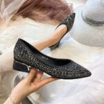 French pointed toe new shallow mouth rhinestone flat bottom soft bottom four seasons butterfly flower scoop - Image 3