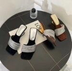 French style, exquisite rhinestones, one-strap sandals, summer outdoor wear, medium-heeled